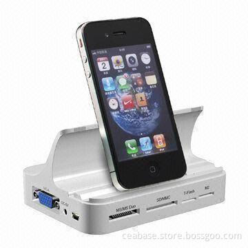 Card Reader for iPad/ iPhone, Multifunctional Charger Base, w/ Remote Control, Supports VGA Output